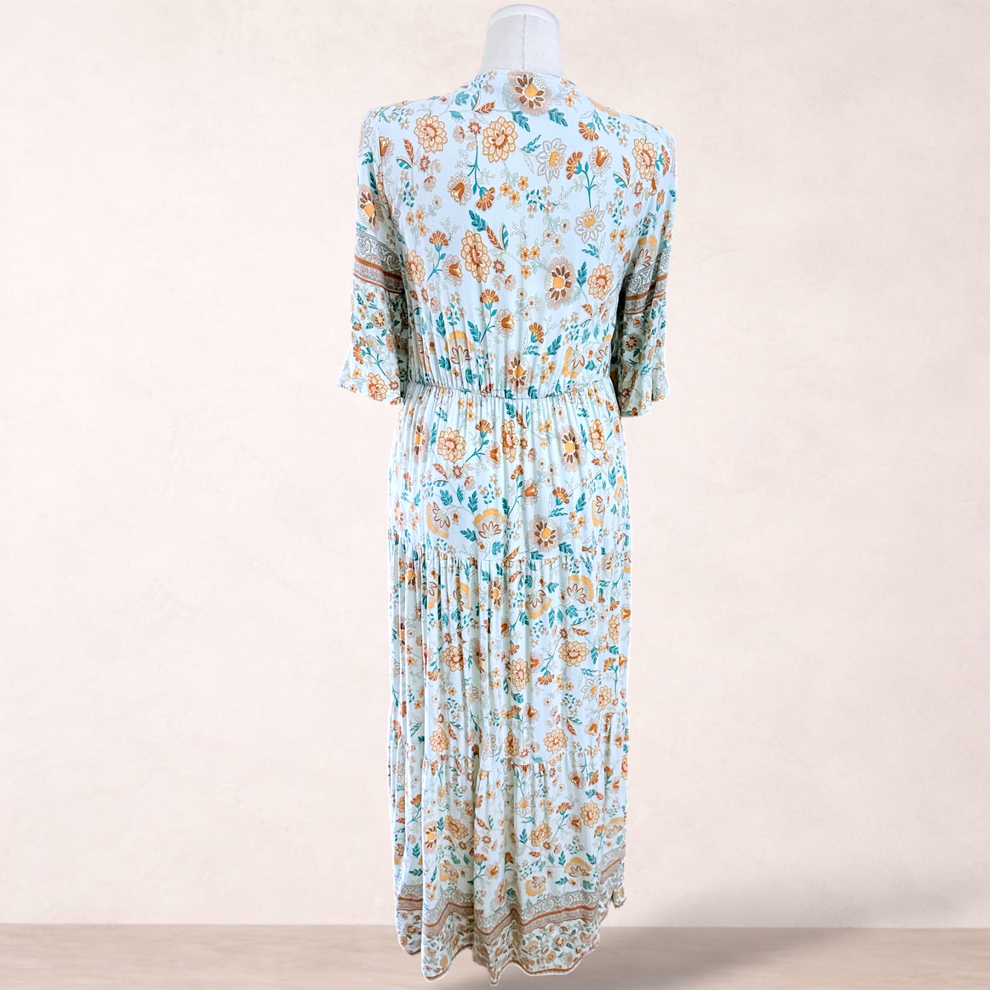 Silver Wishes Green Floral Boho Maxi Dress | Size 16