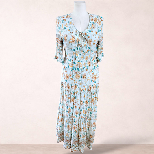 Silver Wishes Green Floral Boho Maxi Dress | Size 16
