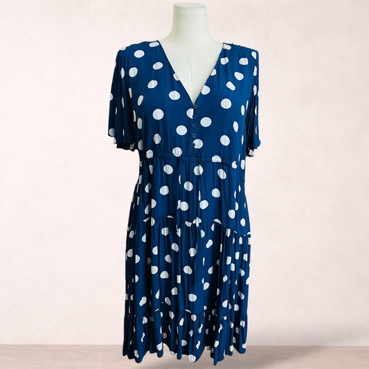 Cindy & Sami Blue Polka Dot Rayon Dress | Size 20