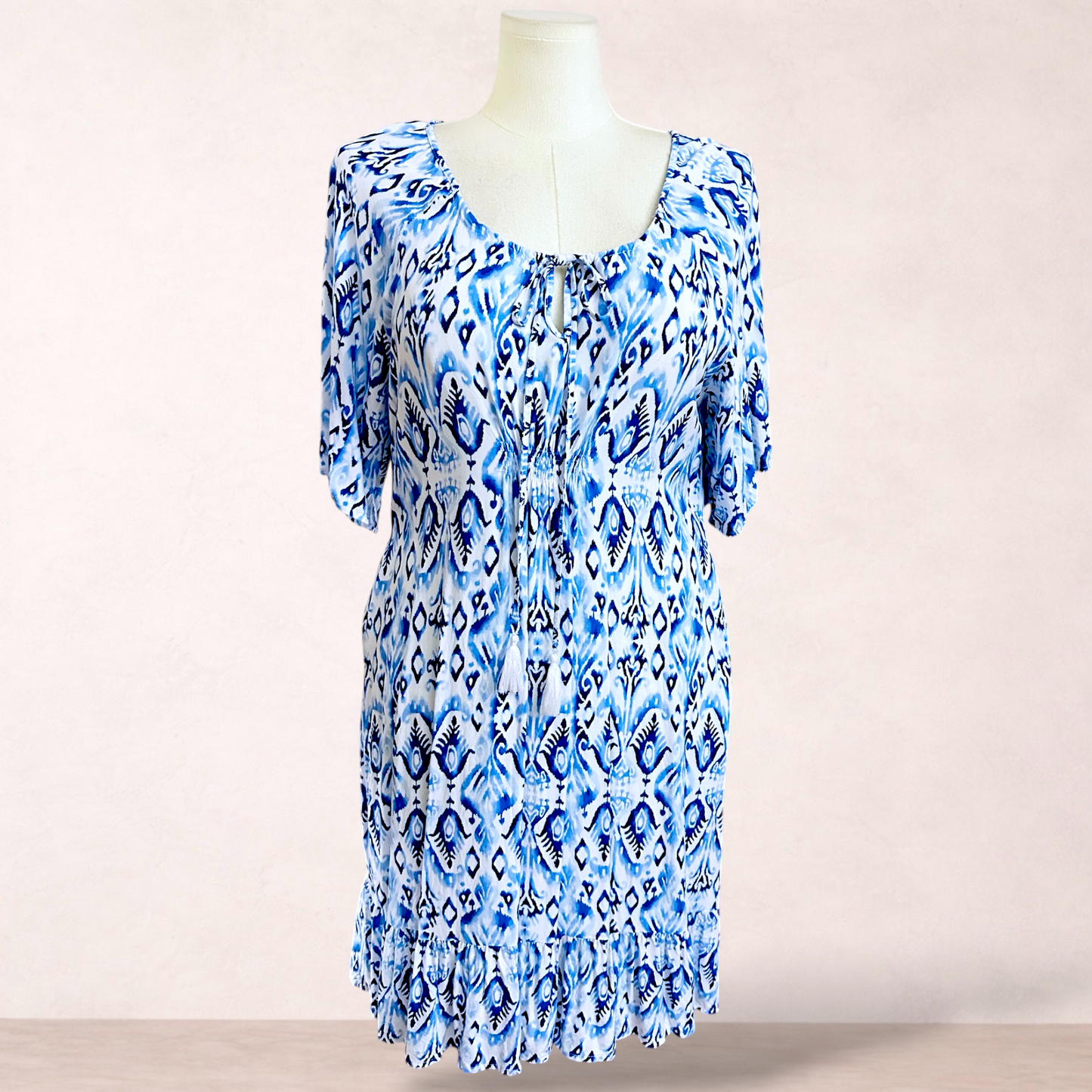 Millers Blue & White Batik Print Dress | Size 16
