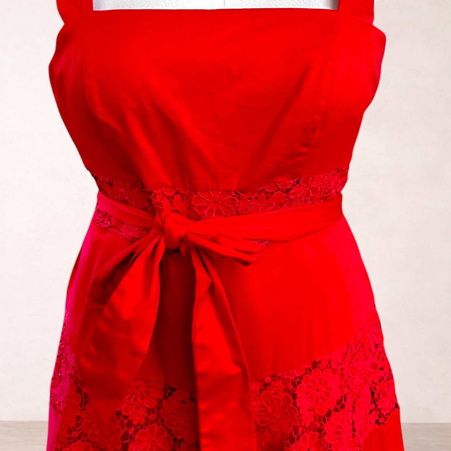 Portmans Red Lace Panel Midi Dress | Size 16