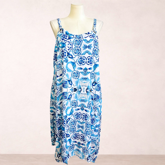 Millers Woman Blue & White Floral Print Dress | Size 18