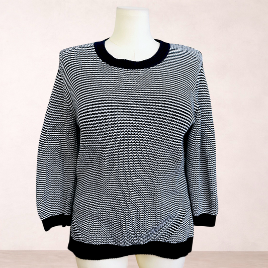 Trenery Navy Blue & White Knit Jumper | Size L/14