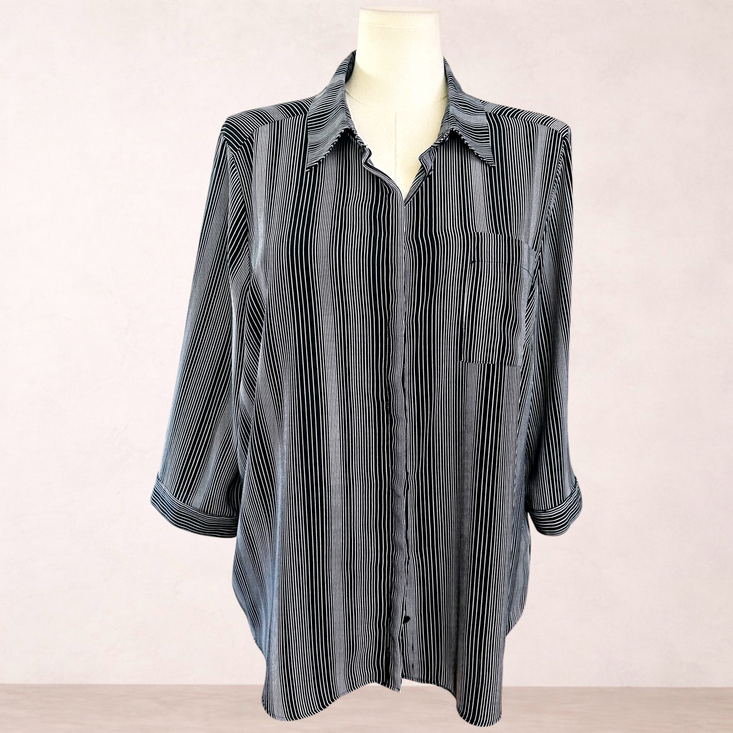 Millers Black & White Striped Shirt | Size 20