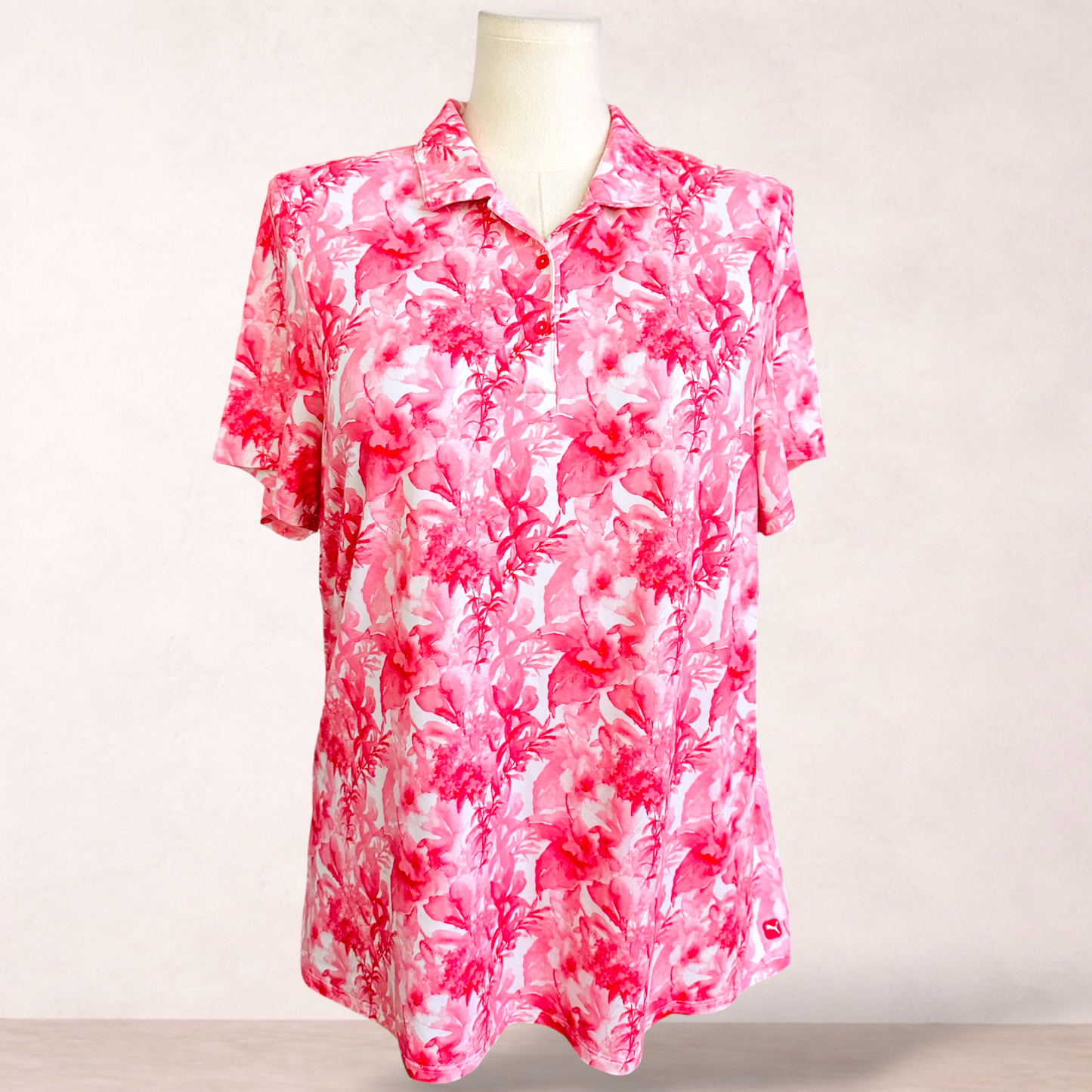 Puma Pink Floral Activewear Polo Top | Size XXL/18