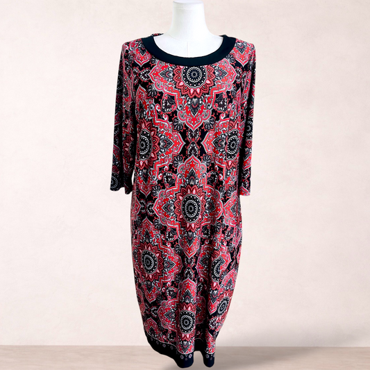 Millers Red & Black Medallion Shift Midi Dress | Size 22