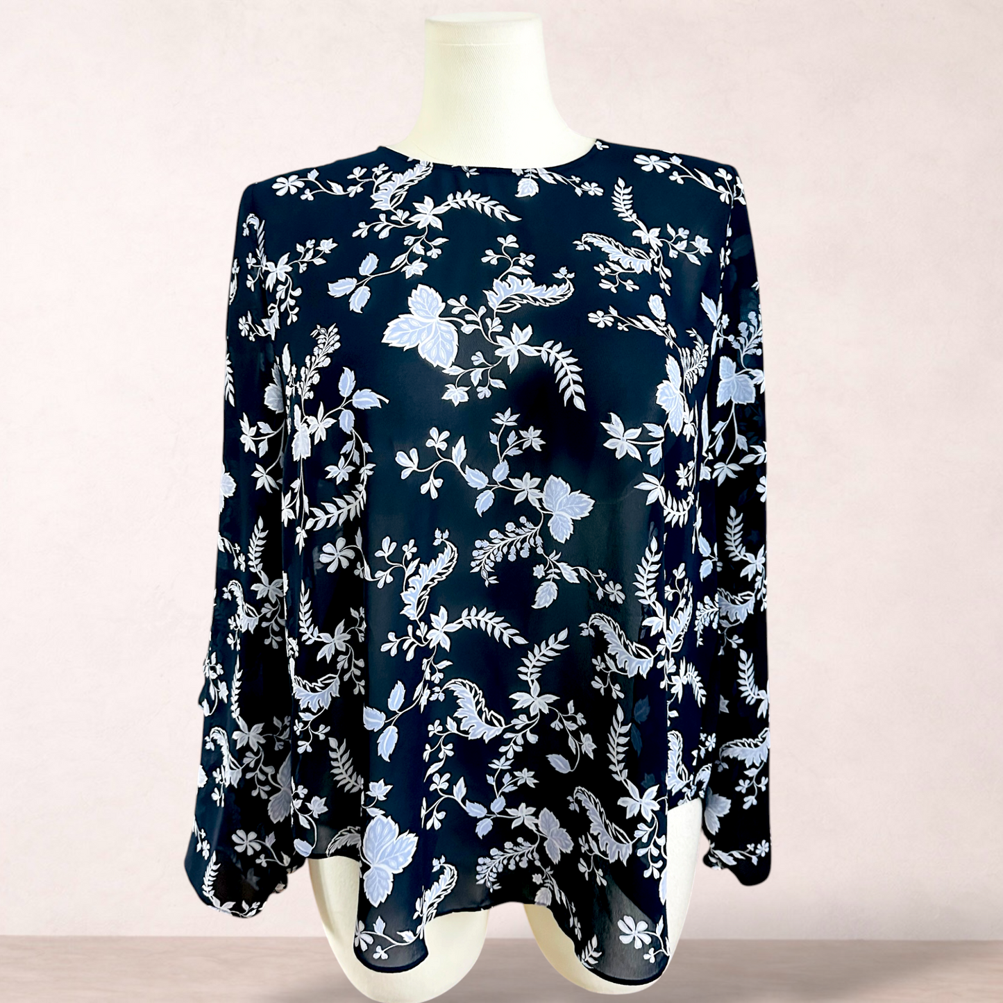 Witchery Navy & White Floral Blouse Top | Size 16