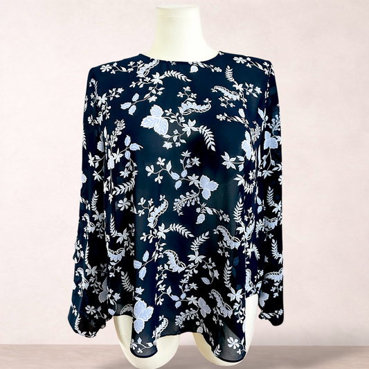 Witchery Navy & White Floral Blouse Top | Size 16