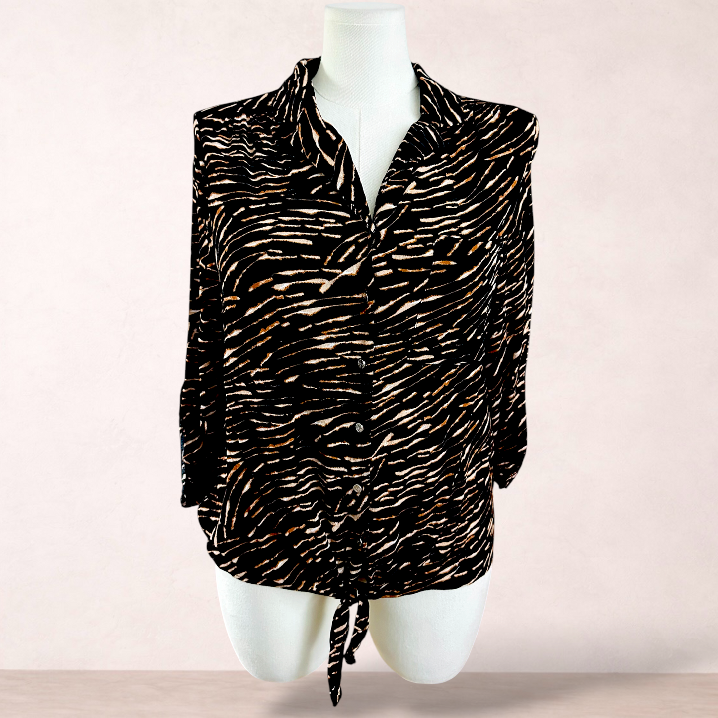 Rockmans Black Animal Print Button Blouse | Size 20
