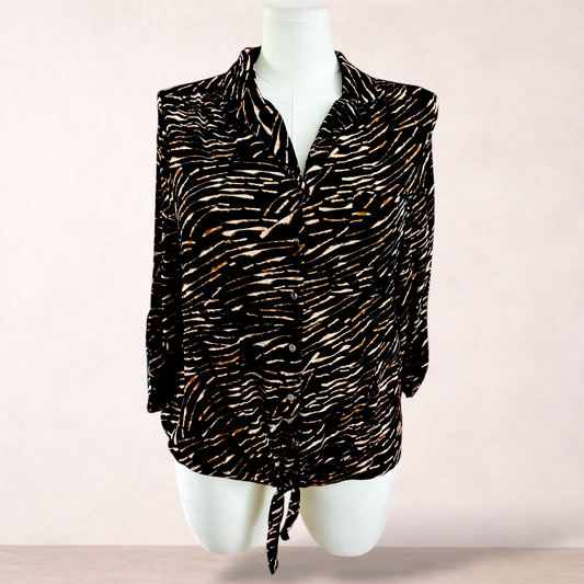 Rockmans Black Animal Print Button Blouse | Size 20